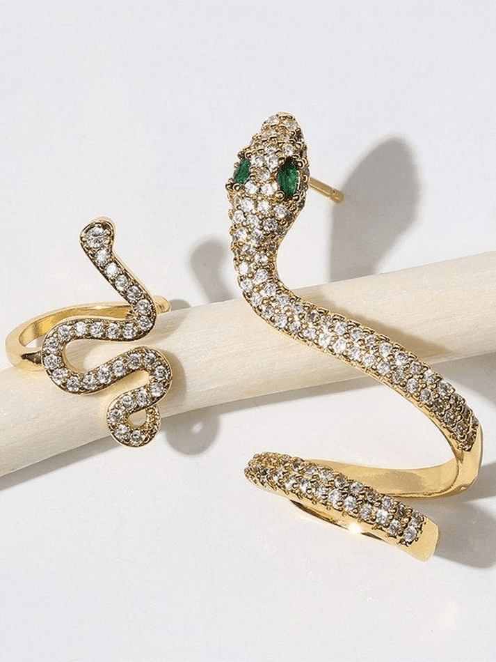 Snake Pattern and Rhinestone Earrings