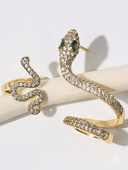 Snake Pattern and Rhinestone Earrings