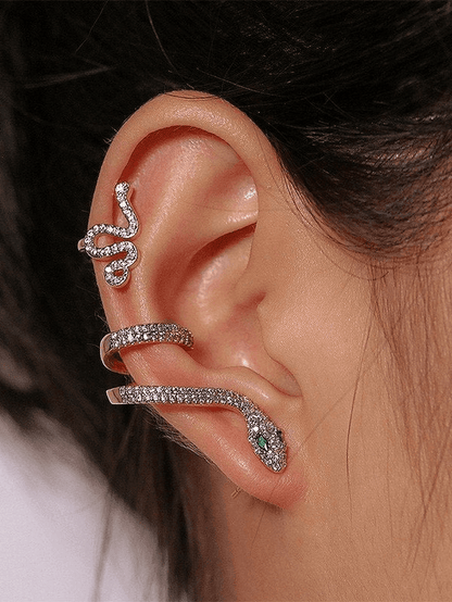 Snake Pattern and Rhinestone Earrings
