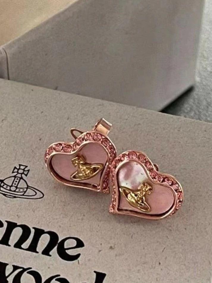 Cosmos rhinestone heart earrings