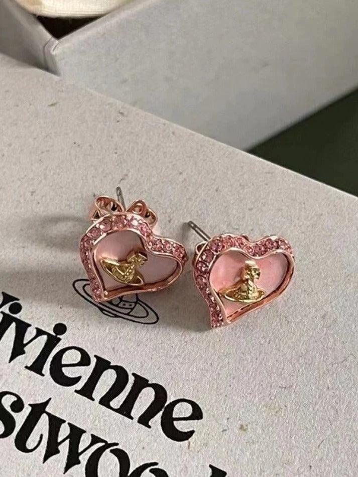 Cosmos rhinestone heart earrings