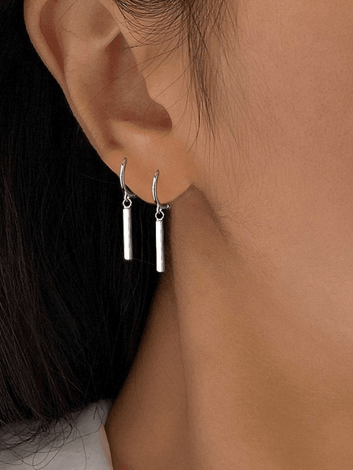 Silver geometric dangling earrings