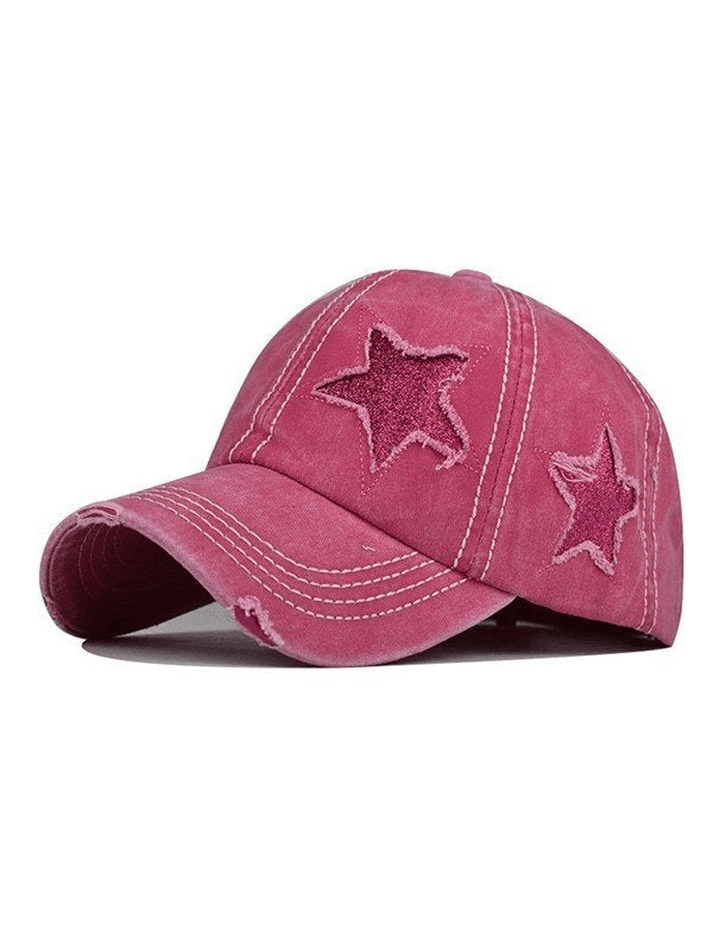 Distressed Washed Sequin Star Baseball Cap