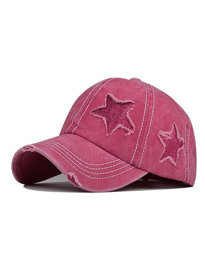 Distressed Washed Sequin Star Baseball Cap