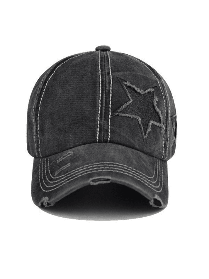 Distressed Washed Sequin Star Baseball Cap