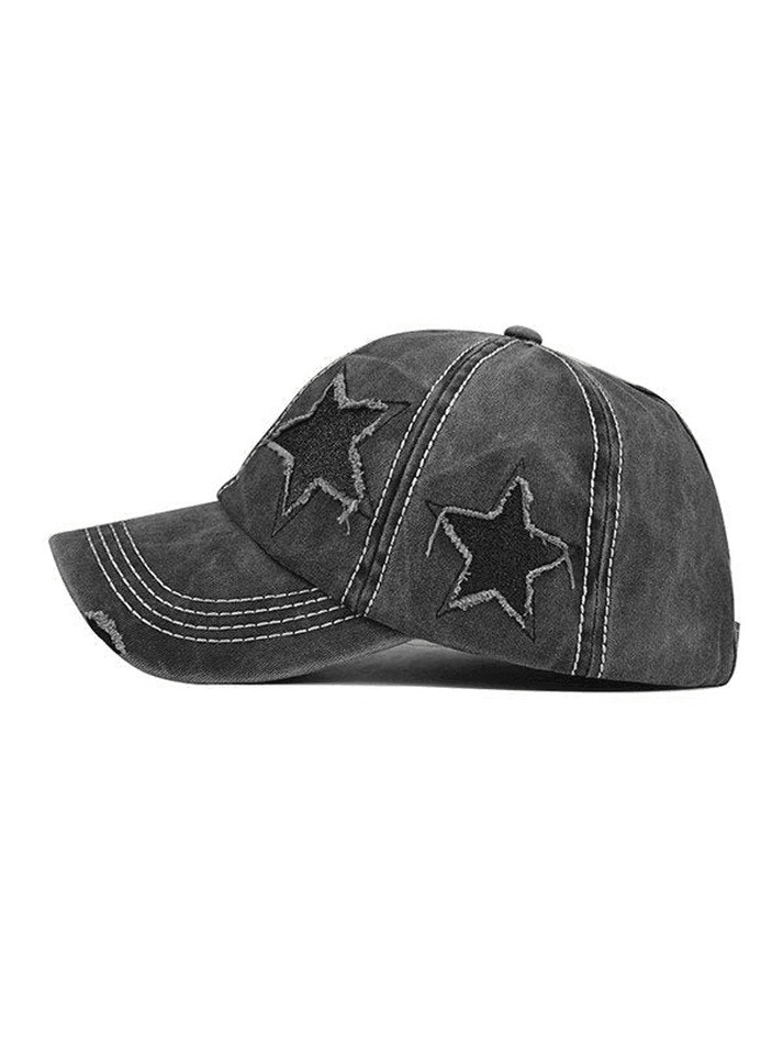 Distressed Washed Sequin Star Baseball Cap
