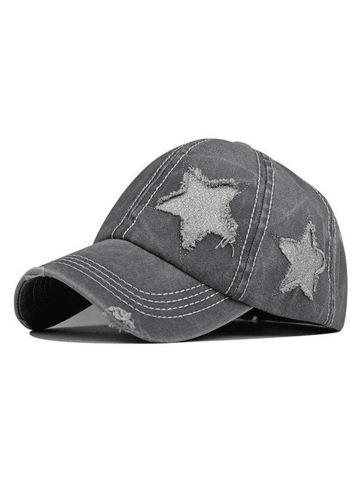 Distressed Washed Sequin Star Baseball Cap
