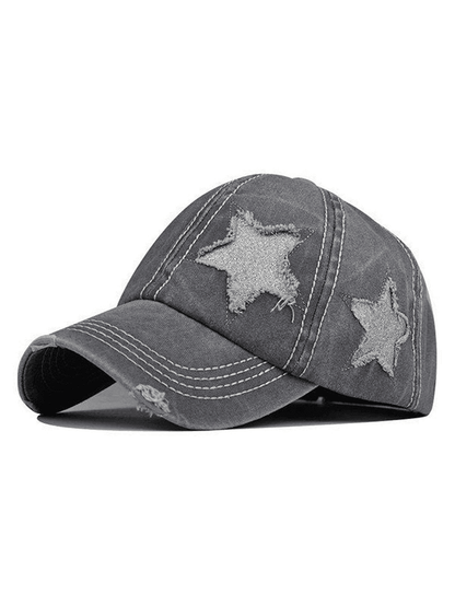 Distressed Washed Sequin Star Baseball Cap