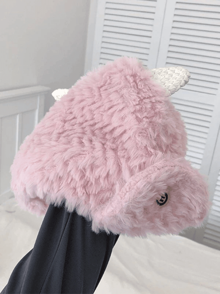 Warm fluffy lambskin trapper hat
