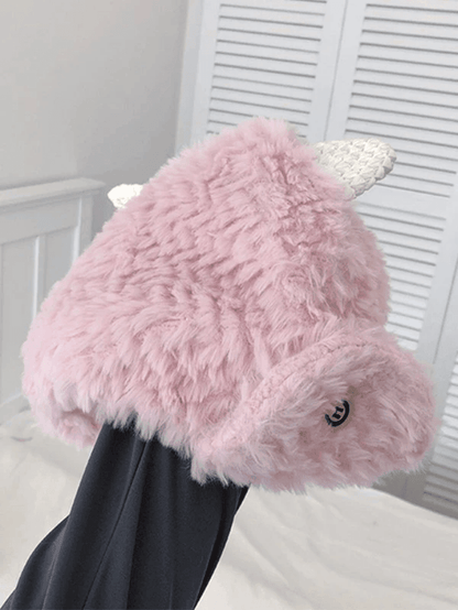 Warm fluffy lambskin trapper hat