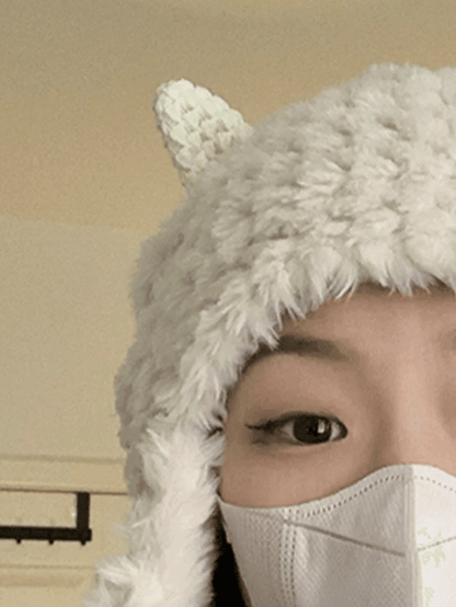 Warm fluffy lambskin trapper hat