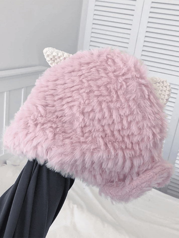 Warm fluffy lambskin trapper hat