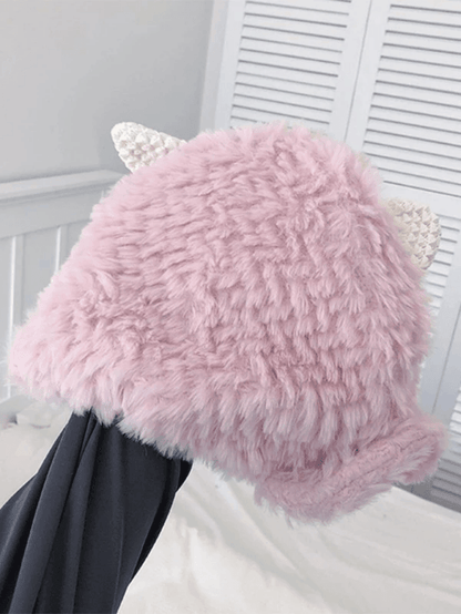 Warm fluffy lambskin trapper hat