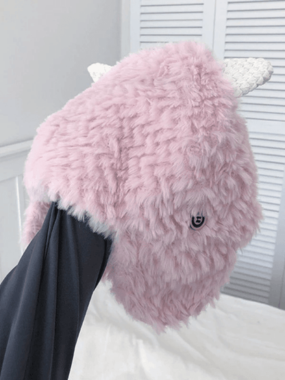 Warm fluffy lambskin trapper hat