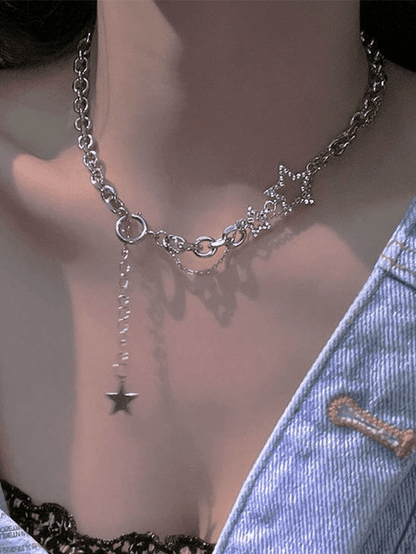 Layered Chain Necklace with Rhinestone Star Decor