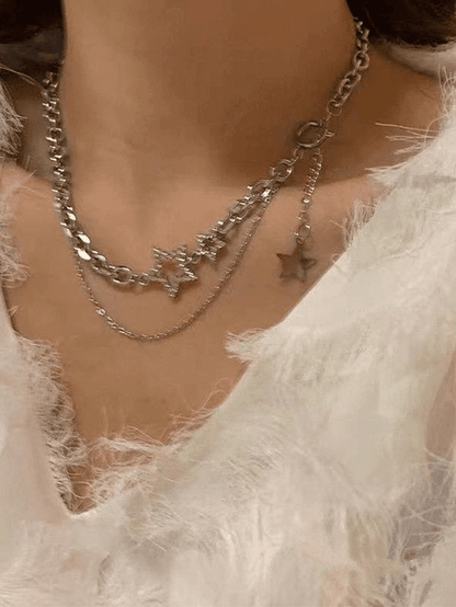 Layered Chain Necklace with Rhinestone Star Decor
