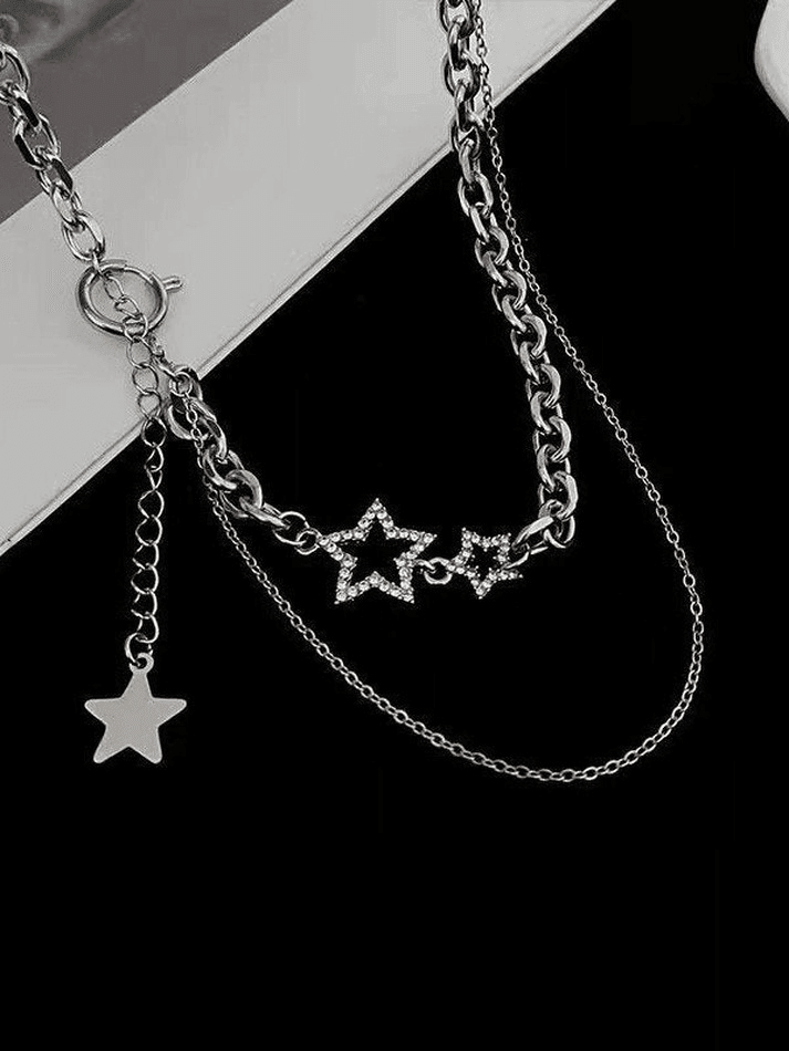 Layered Chain Necklace with Rhinestone Star Decor