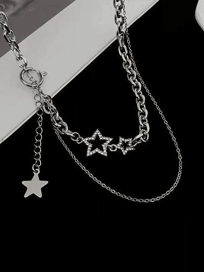 Layered Chain Necklace with Rhinestone Star Decor