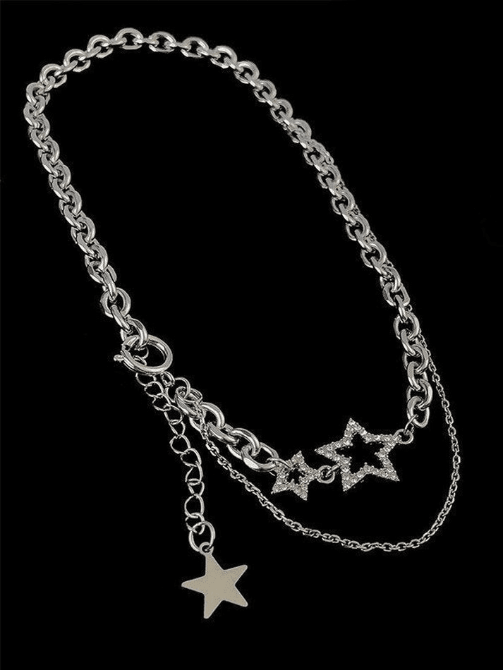 Layered Chain Necklace with Rhinestone Star Decor