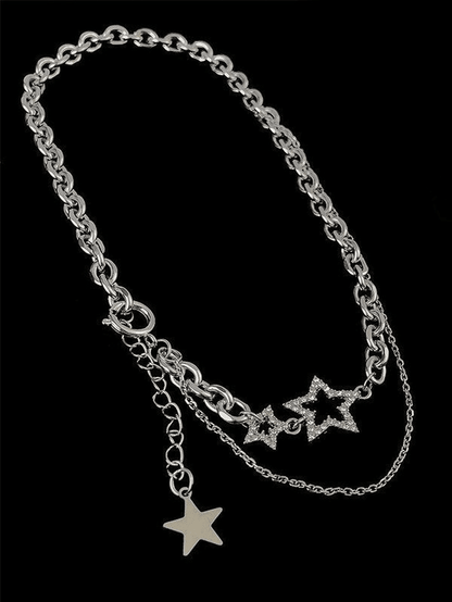 Layered Chain Necklace with Rhinestone Star Decor