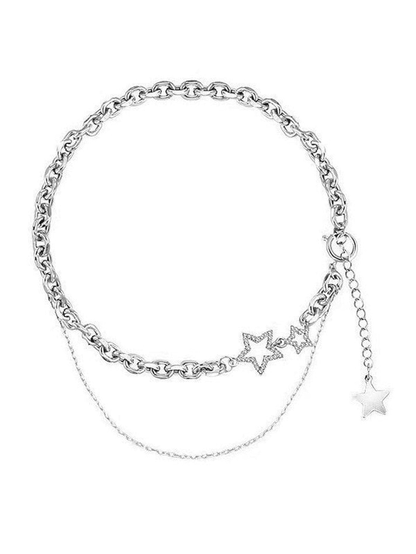 Layered Chain Necklace with Rhinestone Star Decor