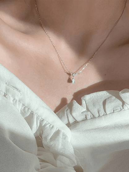 Silver Rhinestone Drop Decor Necklace