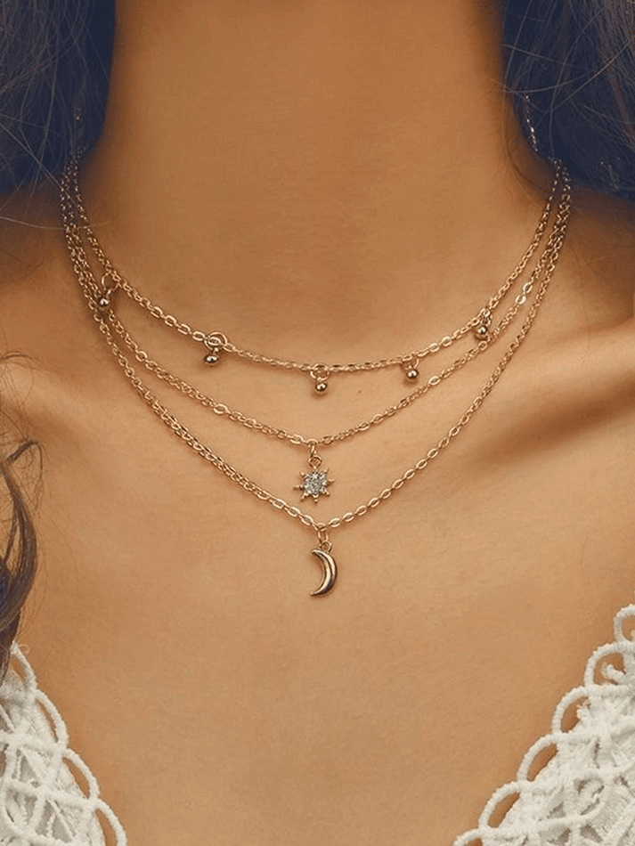 Multi-Layer Rhinestone Star Moon Decor Necklace