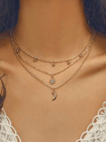 Multi-Layer Rhinestone Star Moon Decor Necklace