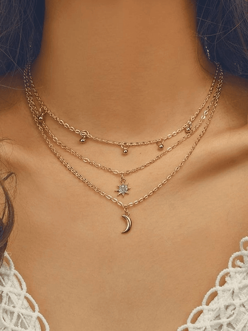 Multi-Layer Rhinestone Star Moon Decor Necklace
