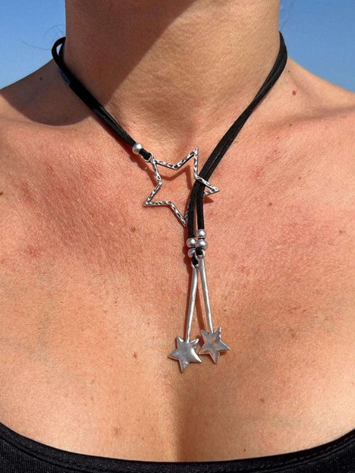 Designer Velvet Cut Out Star Pendant Necklace