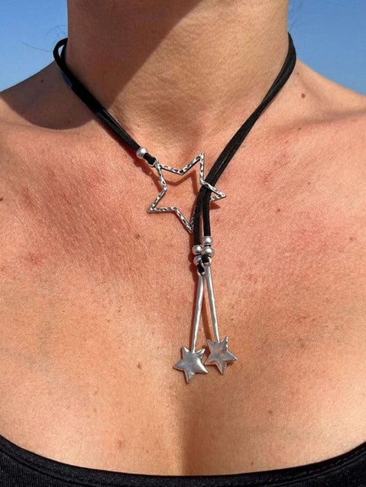 Designer Velvet Cut Out Star Pendant Necklace