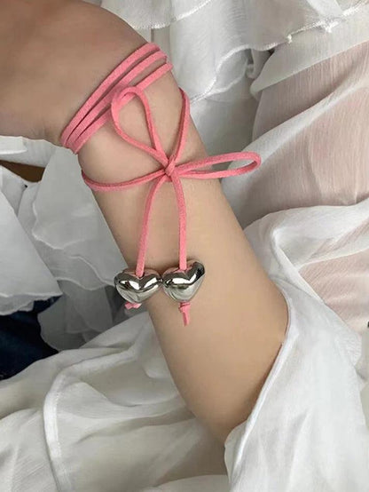 Heart Charm Necklace with Lace-Up Knot