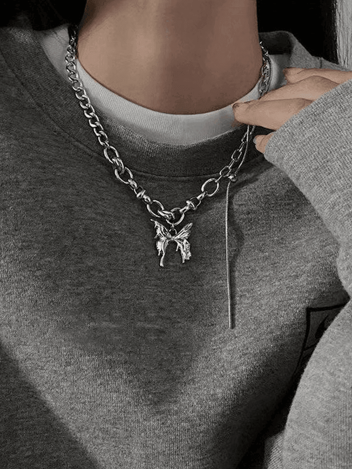 Link chain necklace with butterfly pendant