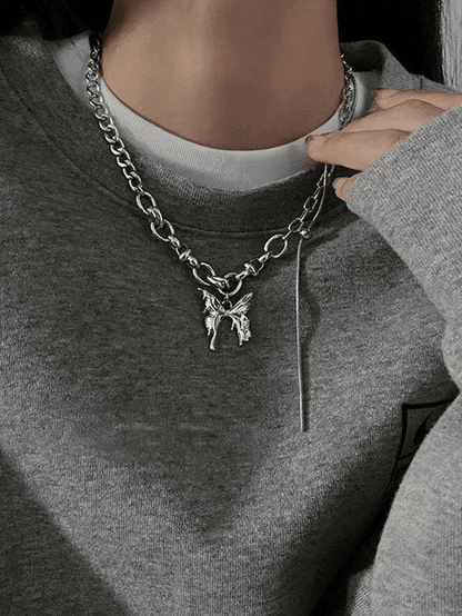 Link chain necklace with butterfly pendant