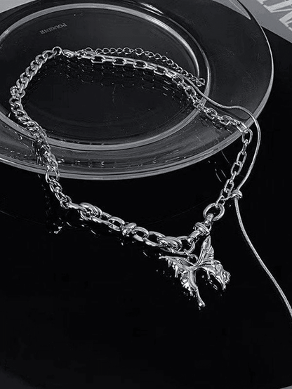 Link chain necklace with butterfly pendant