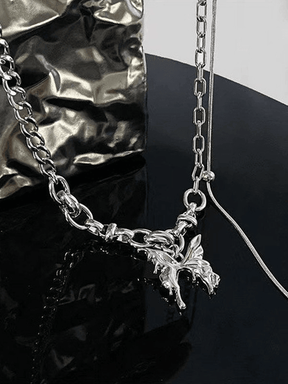 Link chain necklace with butterfly pendant