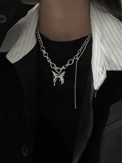 Link chain necklace with butterfly pendant