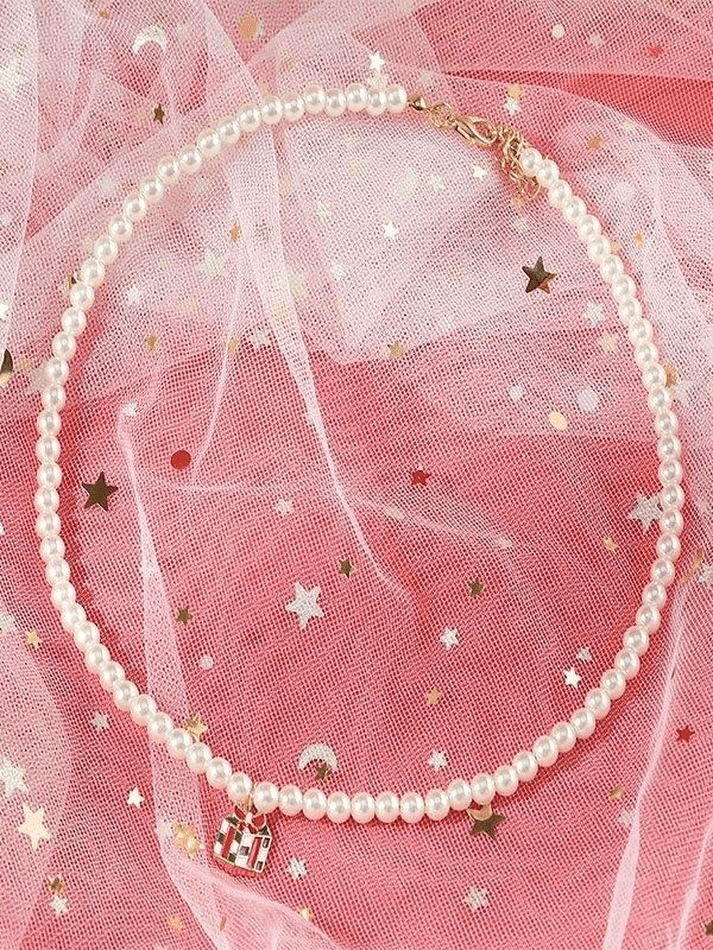 Faux Pearl Christmas Necklace
