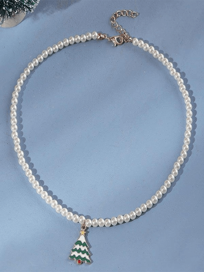 Faux Pearl Christmas Necklace
