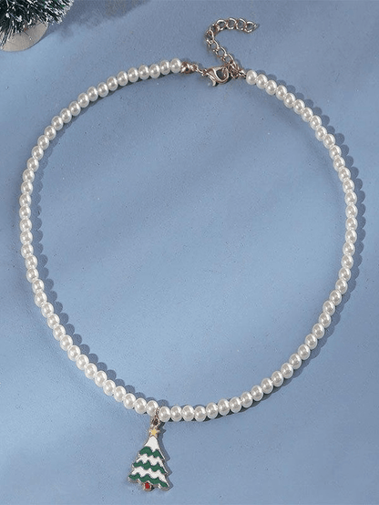 Faux Pearl Christmas Necklace
