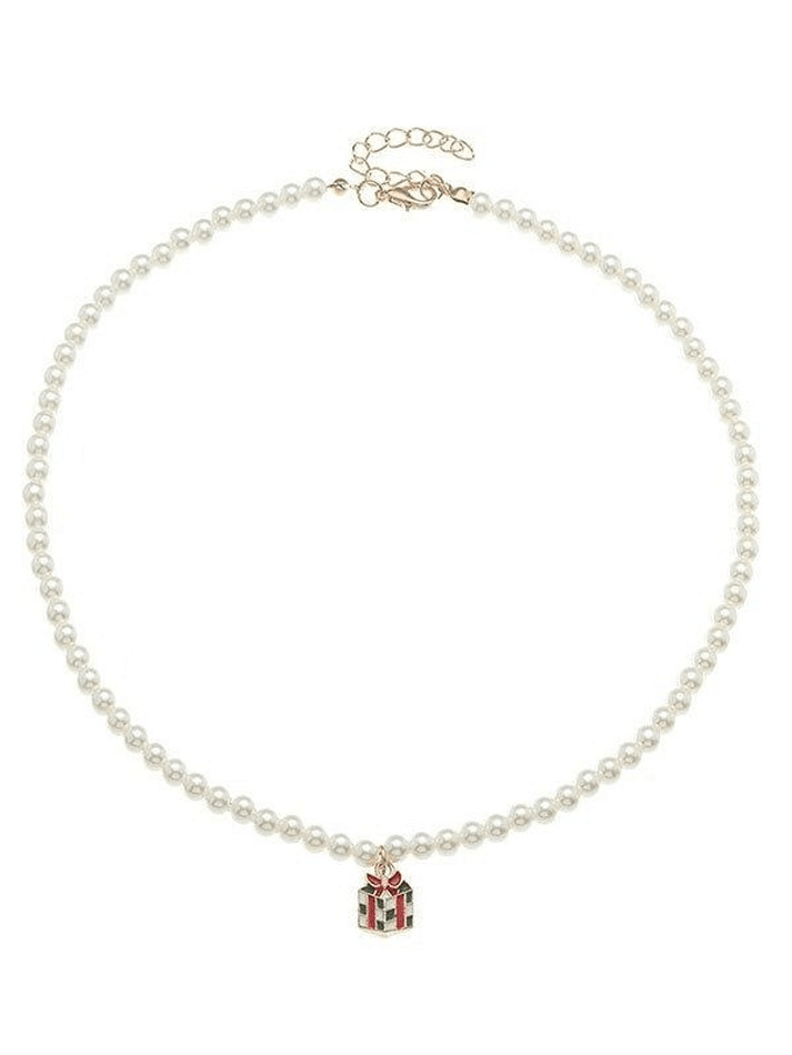 Faux Pearl Christmas Necklace