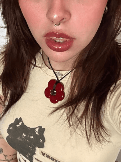 Hollow Flower Pendant Rope Necklace
