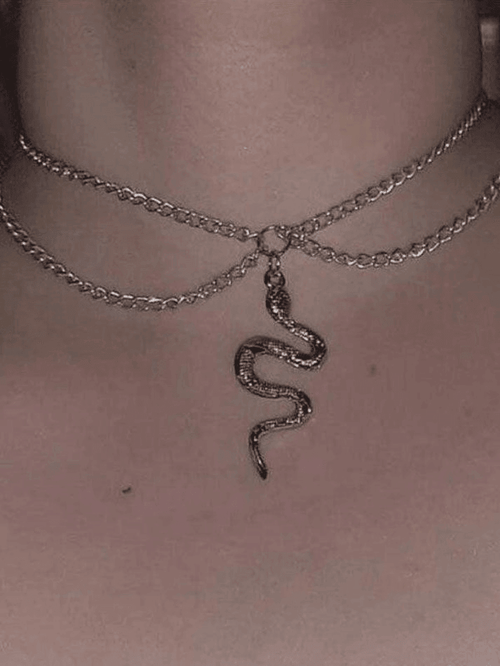 Double layer necklace with snake pendant