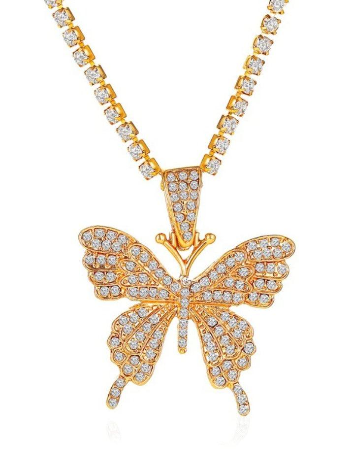 Shiny Rhinestone Butterfly Pendant Necklace