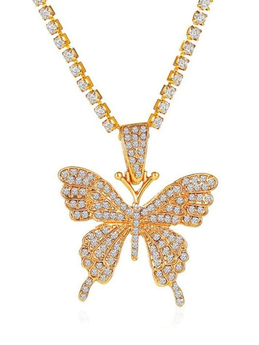 Shiny Rhinestone Butterfly Pendant Necklace