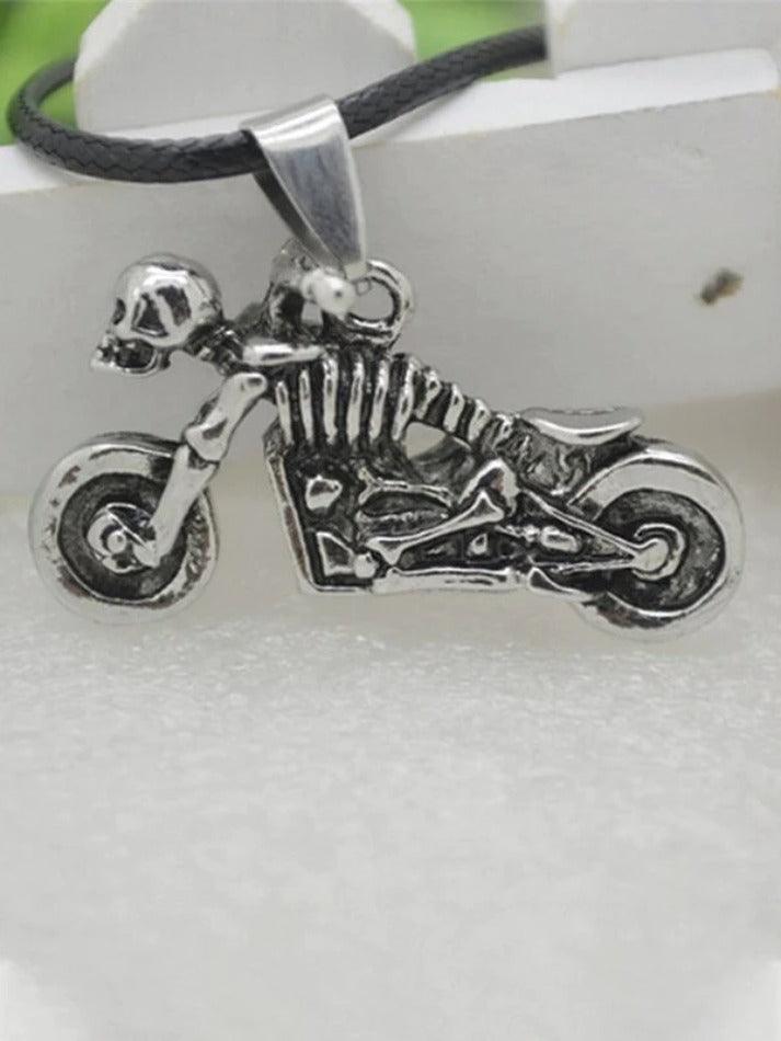 Vintage motorcycle skull necklace for men