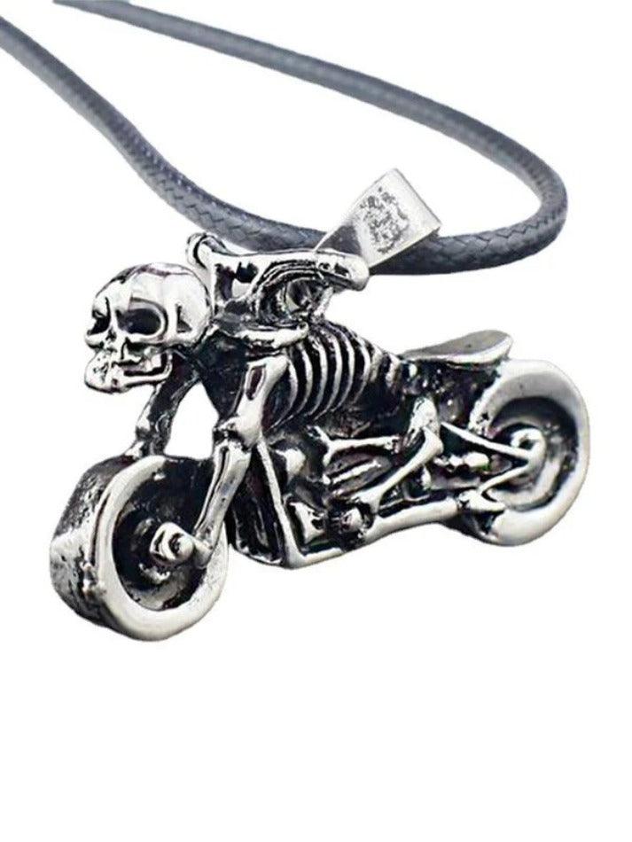 Vintage motorcycle skull necklace for men