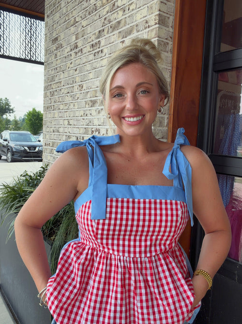 Delphine Tie Strap Gingham Top