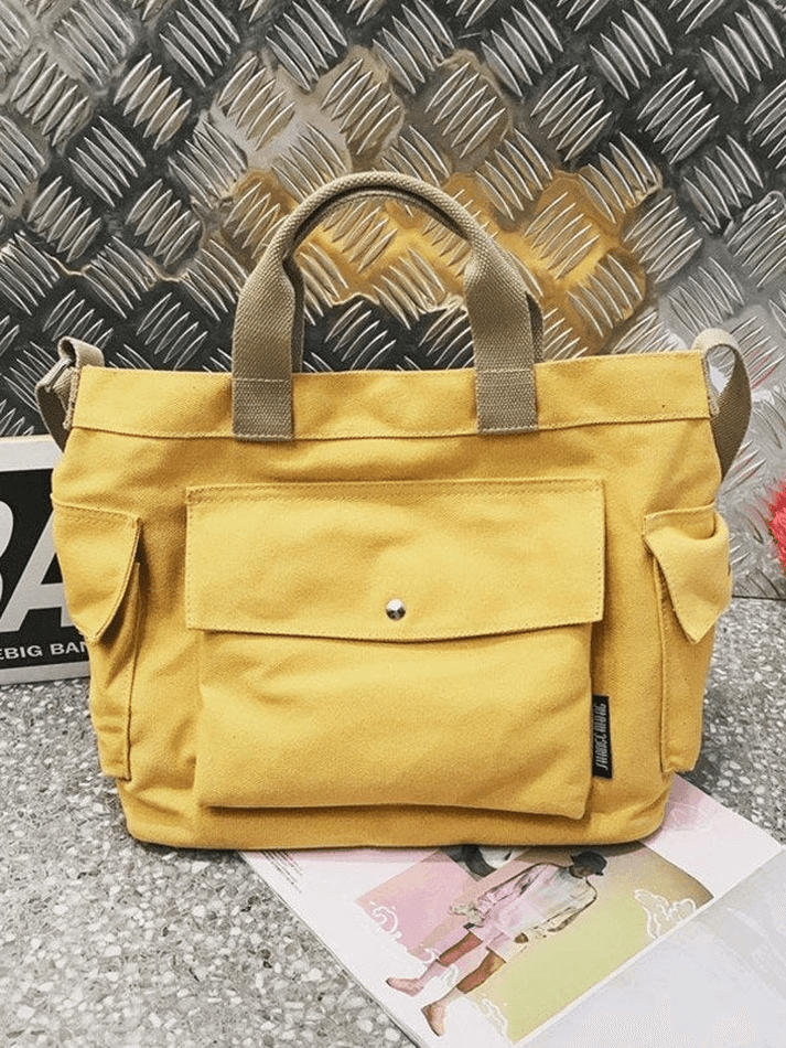 Large canvas shoulder bag with pocket