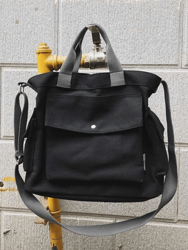Large canvas shoulder bag with pocket